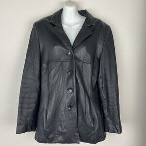Black Leather Button-Front Women's Jacket